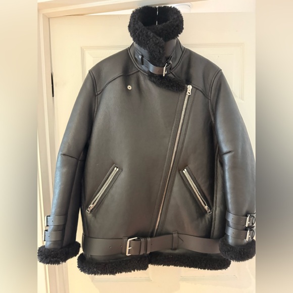 NEW! Acne Studio Black Velocite Lamb Shearling Leather Jacket Size 36 - Picture 2 of 16